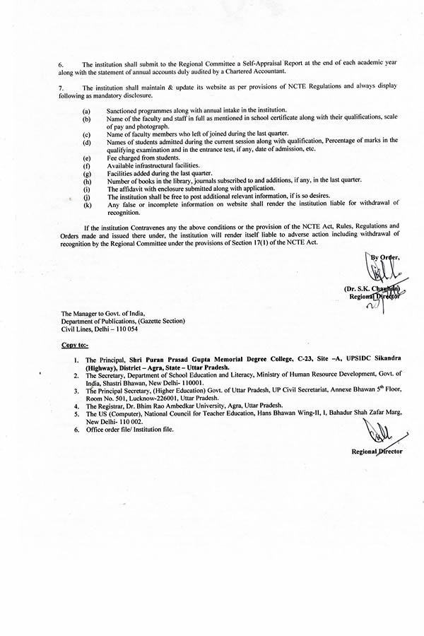 Approval Letter from NCTE, Jaipur